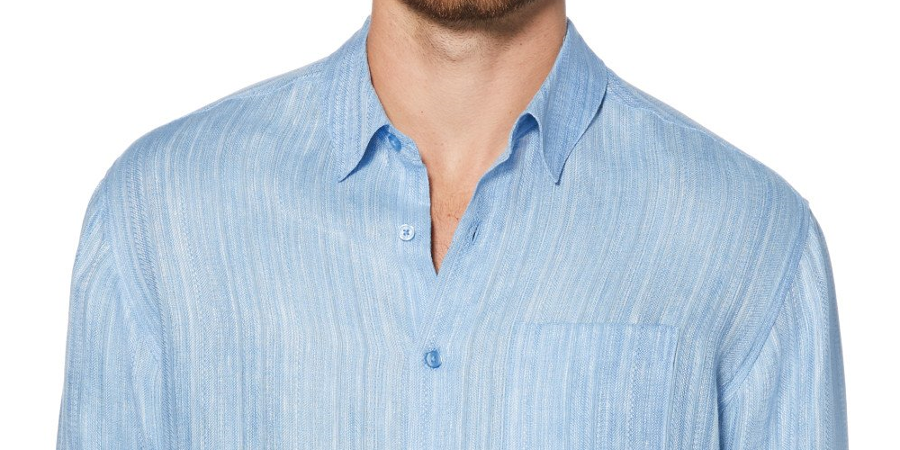 Cubavera Men's Textured Sport Long Sleeve Shirt Blue Size Large