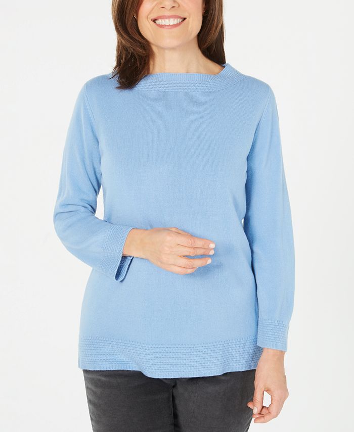 Karen Scott Women's Bateau Neck Long Sleeve Sweater Blue Size X-Small