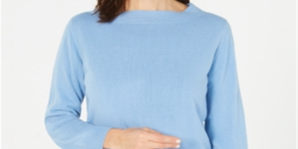 Karen Scott Women's Bateau Neck Long Sleeve Sweater Blue Size X-Small