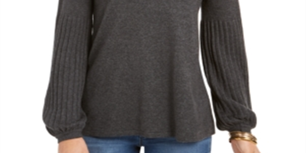 Style & Co Women's Bishop Sleeve Tunic Sweater Gray Size 2XL