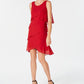 SL Fashions Women's Embellished Shoulders Sleeveless Scoop Neck Above the Knee Evening Fit Flare Dress Red Size 18