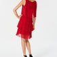 SL Fashions Women's Embellished Shoulders Sleeveless Scoop Neck Above the Knee Evening Fit Flare Dress Red Size 18