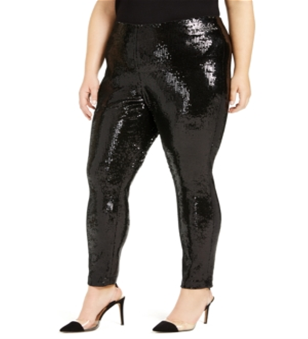 INC International Concepts Women's Plus Sequin Pull-on Pants Black Size 3X