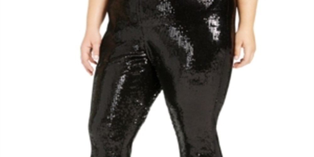 INC International Concepts Women's Plus Sequin Pull-on Pants Black Size 3X