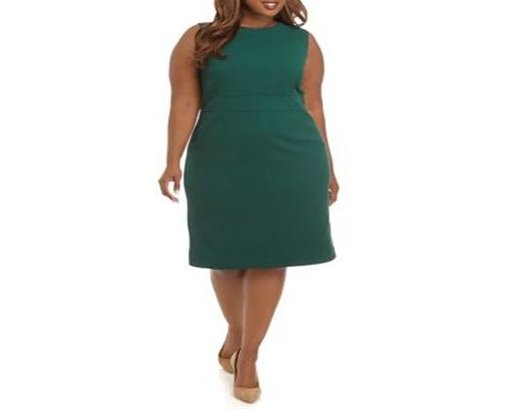 Nine West Women's Plus Jewel Neck Sheath Dress Green Size 16W