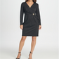 DKNY Women's Rhinestone Pinstripe Long Sleeve V Neck Above the Knee Wrap Wear to Work Dress Black Size 10
