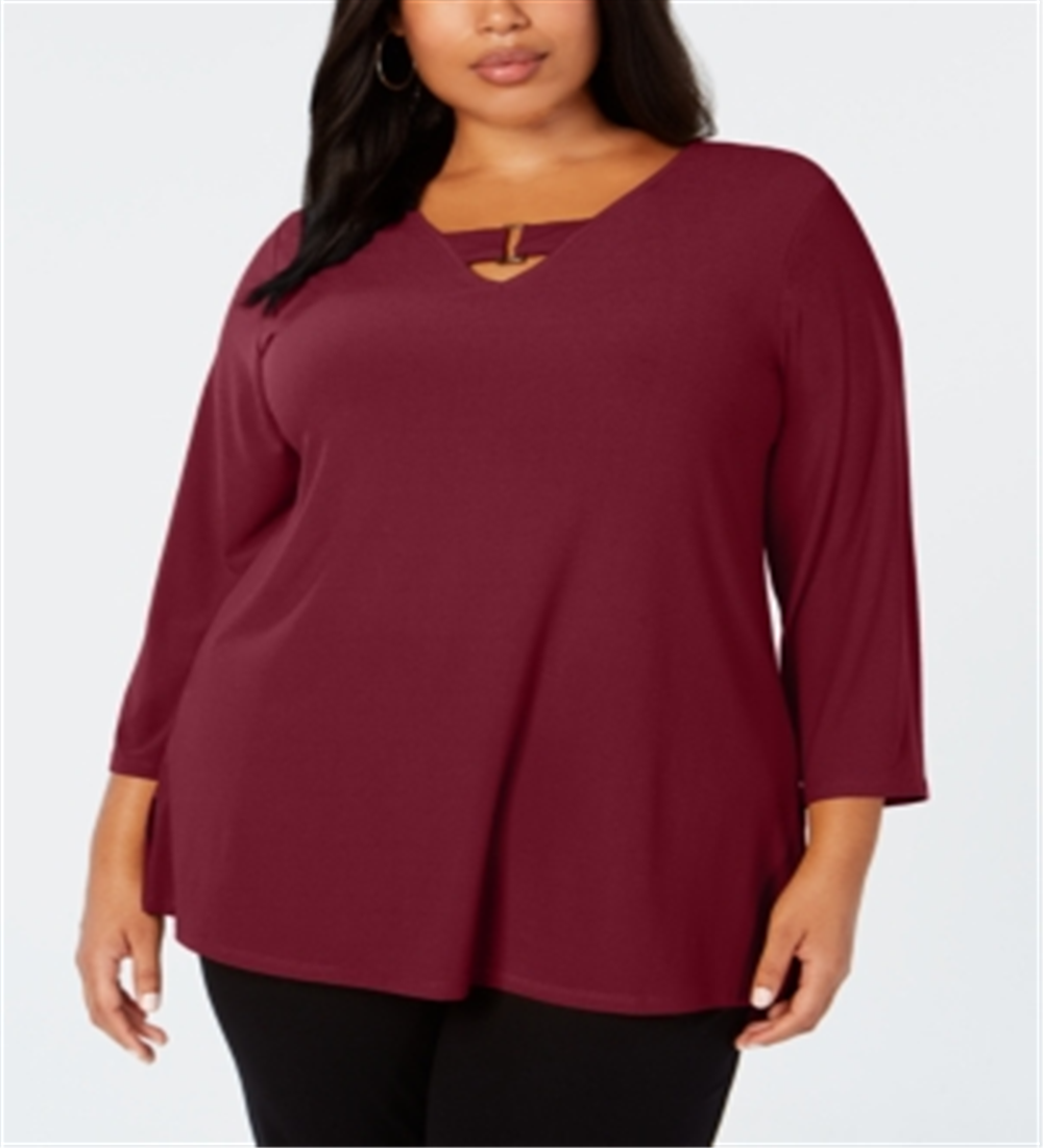 Alfani Women's Keyhole Tunic Wine Size 4X