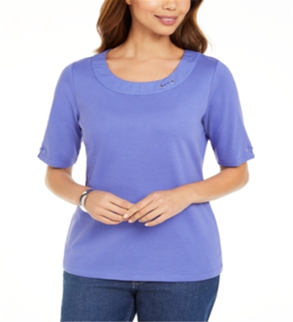 Karen Scott Women's Cotton Ring Top Blue Size M