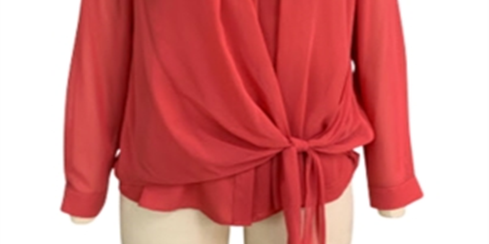 Alfani Women's Tie Front Solid Long Sleeve with Buttons Blouse Top Red Size Large