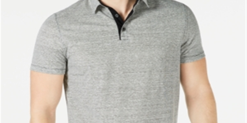Alfani Men's Regular Fit End on End Stripe Linen Blend Polo Shirt Gray Size Medium
