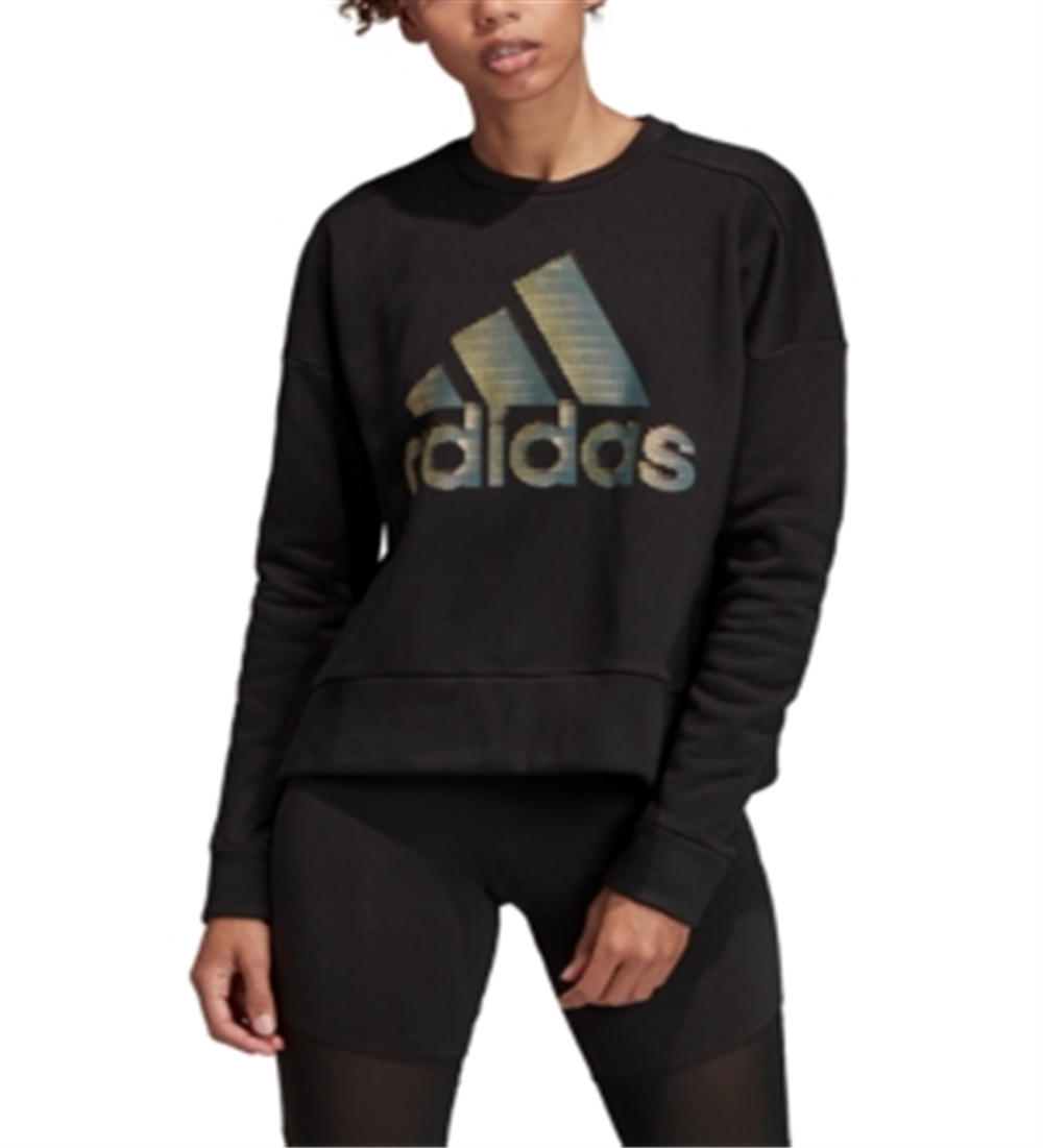Adidas Women's Printed Long Sleeve Crew Neck Sweater Black Size XX-Small