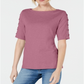 Karen Scott Women's  Cotton Lace-up-Sleeve Top  Pink Size S