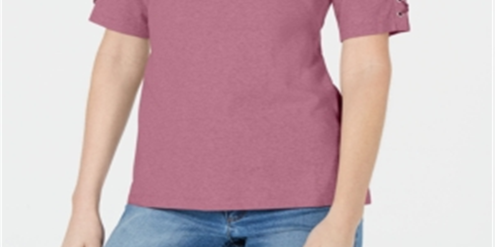 Karen Scott Women's  Cotton Lace-up-Sleeve Top  Pink Size S