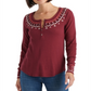 Lucky Brand Women's Embroidered Thermal Top Red Size X-Large