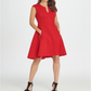 DKNY Women's a Line Net Woven Notch Neck Pocket Dress Red Size 8