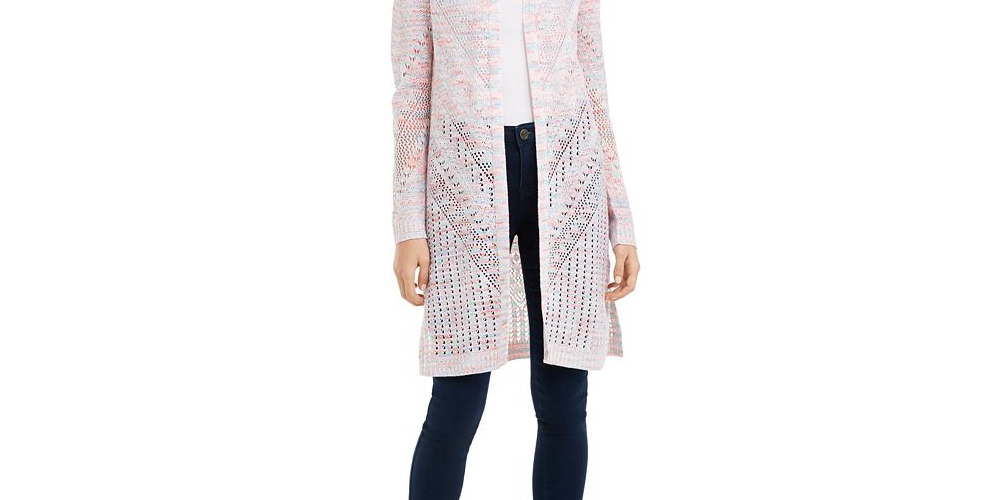 Hooked Up By IOT Junior's Pointelle Cardigan Pink Size Medium