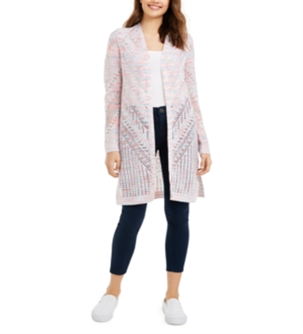 Hooked Up By IOT Junior's Pointelle Cardigan Pink Size Medium