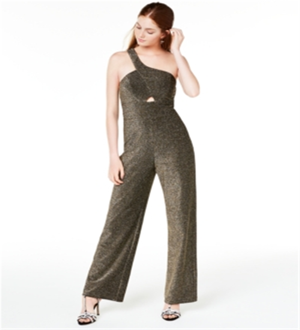 City Studios Junior's One Shoulder Jumpsuit Gold  Size 3