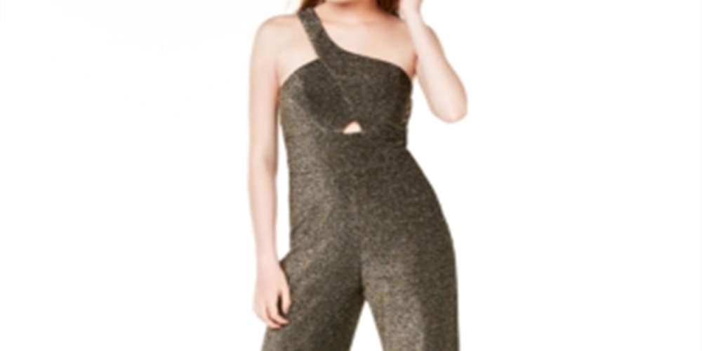City Studios Junior's One Shoulder Jumpsuit Gold  Size 3