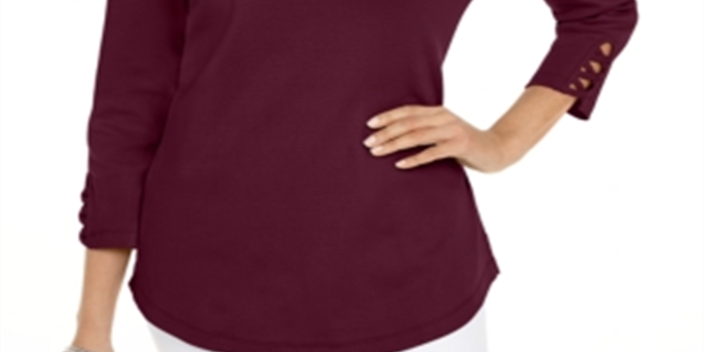 Karen Scott Women's Cotton Lace-up T-Shirt  Red Size LARGE