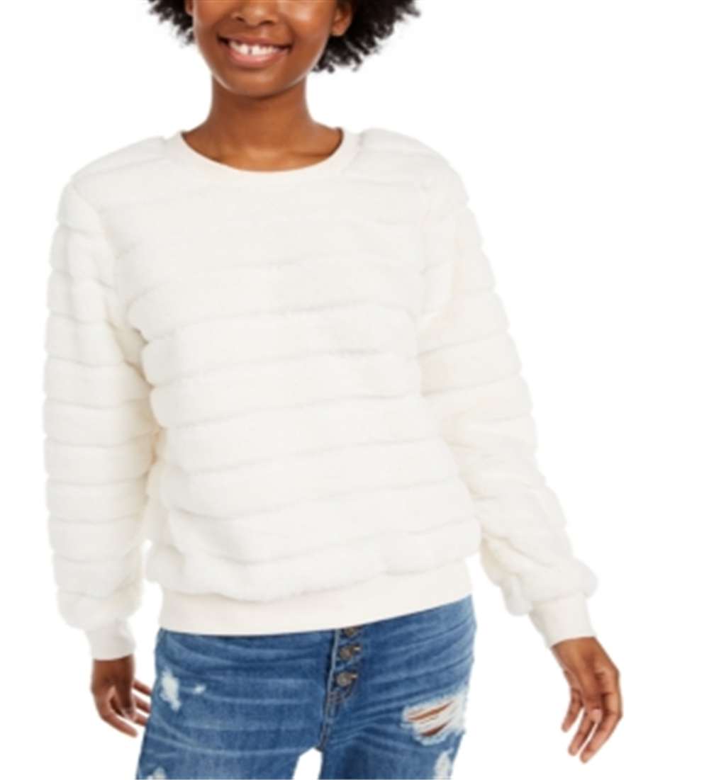 Crave Fame Juniors' Faux-Fur Sweatshirt White Size LARGE