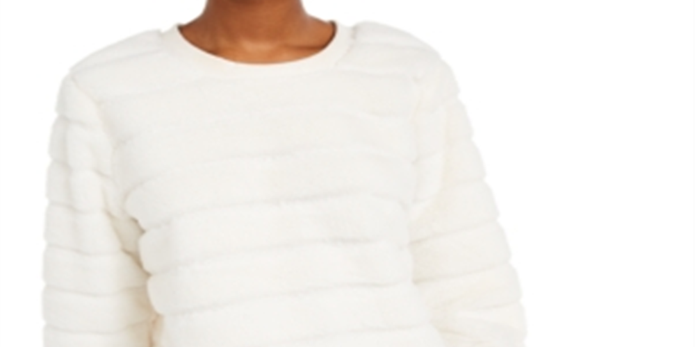 Crave Fame Juniors' Faux-Fur Sweatshirt White Size LARGE