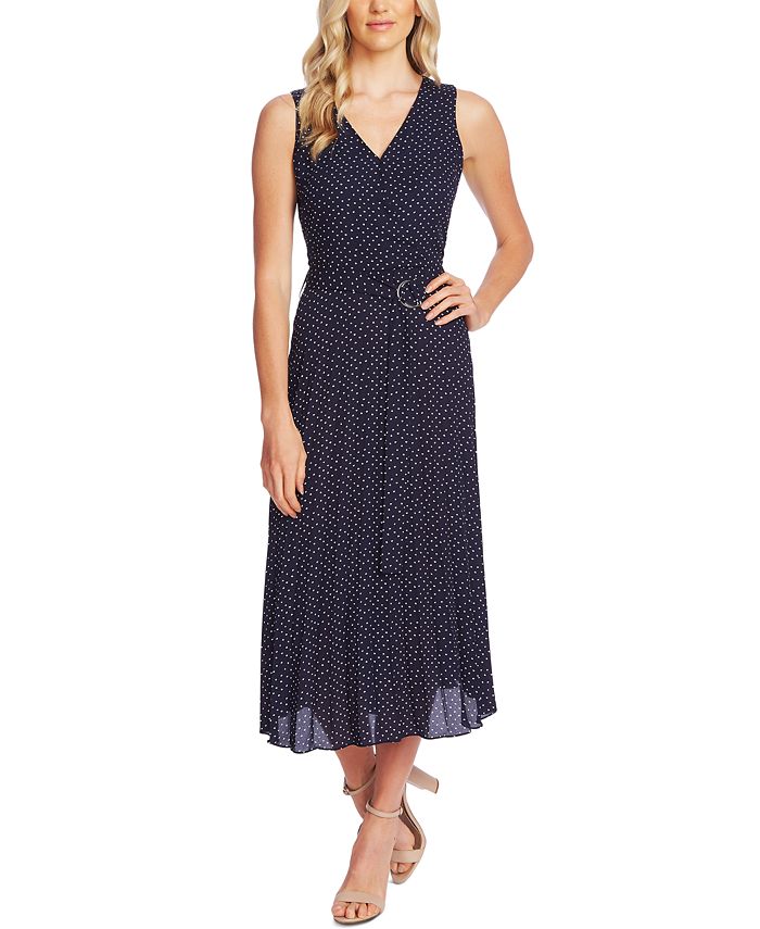 Vince Camuto Women's Printed Belted Sleeveless Dress Blue Size 10