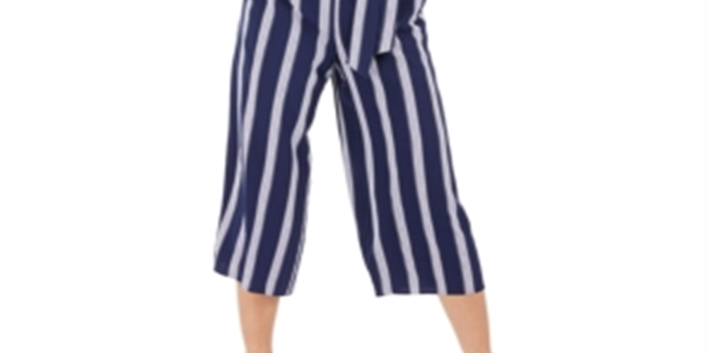 Maison Jules Women's Striped Ruffle Sleeves Jumpsuit Blue Size Medium
