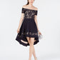 सिटी स्टूडियो जूनियर्स का ऑफ-द-शोल्डर हाई-लो ड्रेस, काला, साइज़ 16W
