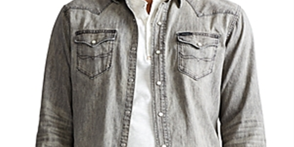 Polo Ralph Lauren Men's Western Denim Sport Shirt Gray Size Medium