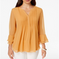 Charter Club Women's Petite Double Ruffle Solid Pintuck Top  Yellow Size Petite M