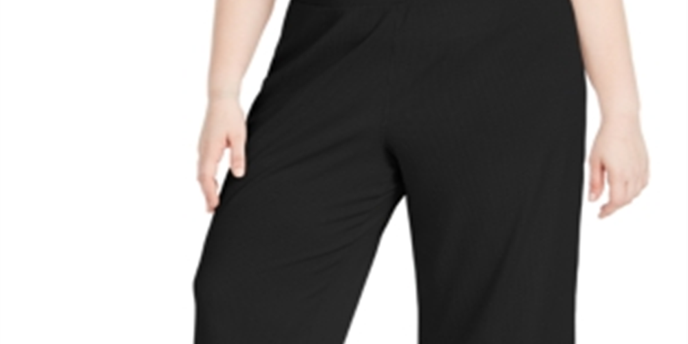 Ideology Women's Plus Ribbed Culottes Pants Black Size 1X