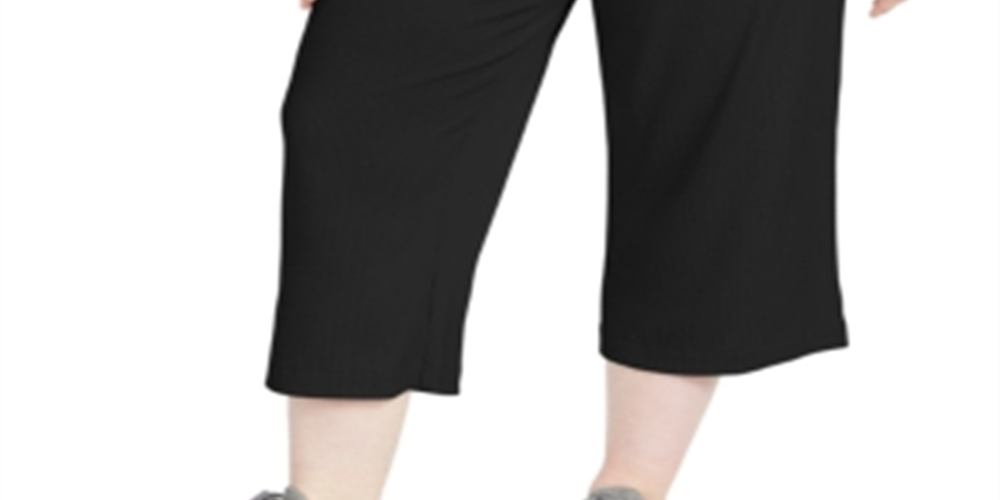 Ideology Women's Plus Ribbed Culottes Pants Black Size 1X