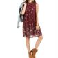 Style & Co Women's Floral Print Smocked Dress Wine Size XL
