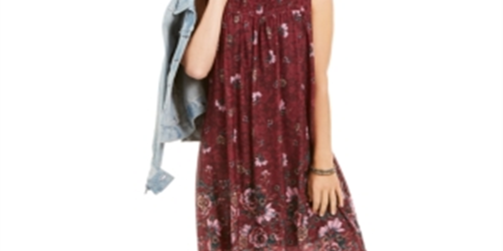 Style & Co Women's Floral Print Smocked Dress Wine Size XL