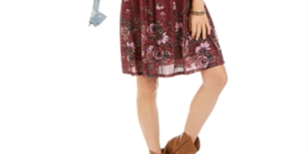 Style & Co Women's Floral Print Smocked Dress Wine Size XL