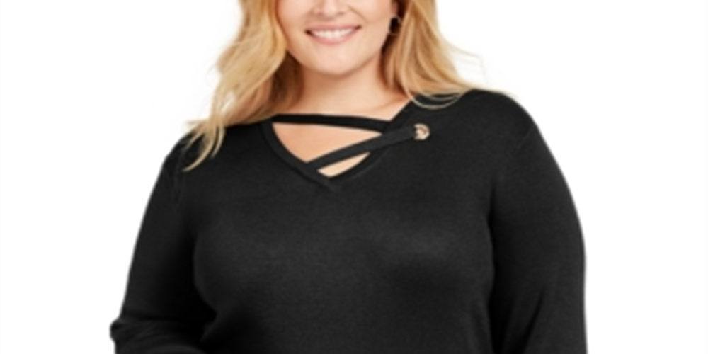 JM Collection Women's Grommet Detail Sweater Black Size 2X