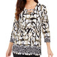 JM Collection Women's Laced Grommet Neck Tunic Top White Multi Size Large