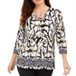 JM Collection Women's Laced Grommet Neck Tunic Top White Multi Size Large
