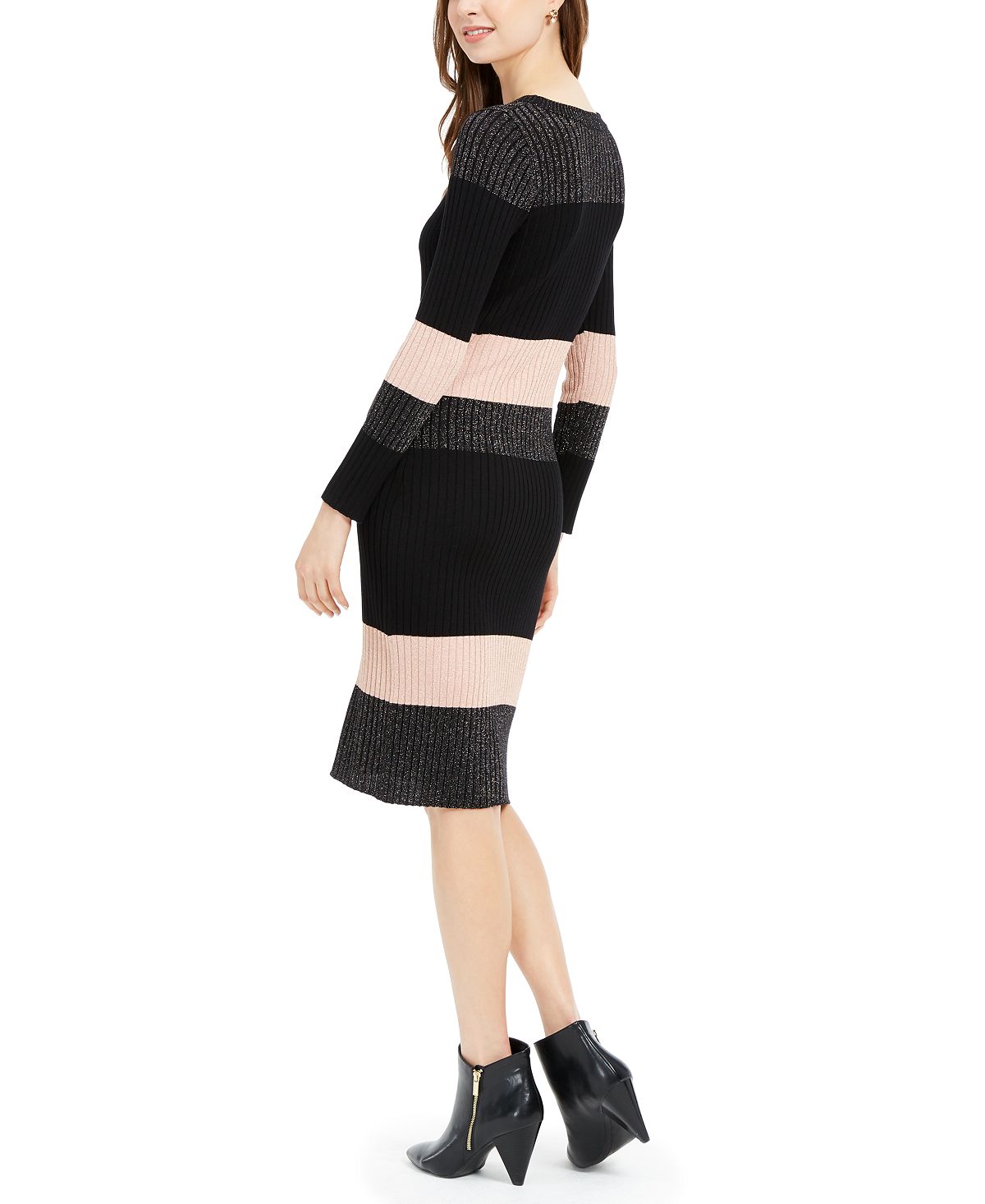 Taylor Women's Striped MIDI Sweater Dress Black Size X-Large