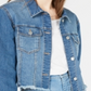 Tinseltown Junior's Cropped Raw Edged Denim Jacket Blue Size X-Small