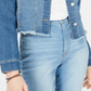 Tinseltown Junior's Cropped Raw Edged Denim Jacket Blue Size X-Small