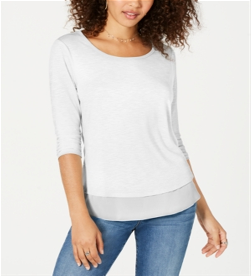Style & Co Women's Chiffon Hem Top White Size X-Small