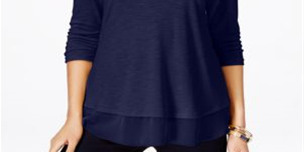 Style & Co Women's Chiffon Hem Top Blue Size Medium