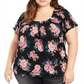 Style & Co Women's Plus Print Pleated Neck Top Black Size 0X