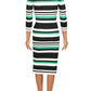 Ralph Lauren Women's Striped 3/4 Sleeve Boat Neck Below the Knee Body Con Dress Green Size Large
