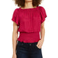 INC Women's Smocked Flutter Sleeves Top Pink Size S