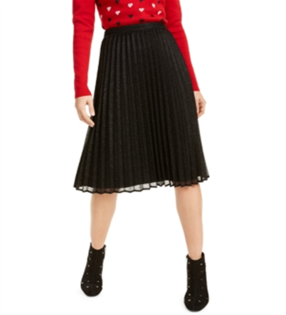 Maison Jules Pleated Metallic MIDI Skirt Black Size 2XS