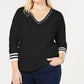 Tommy Hilfiger Women's Long Sleeve V Neck Sweater Black Size 3X