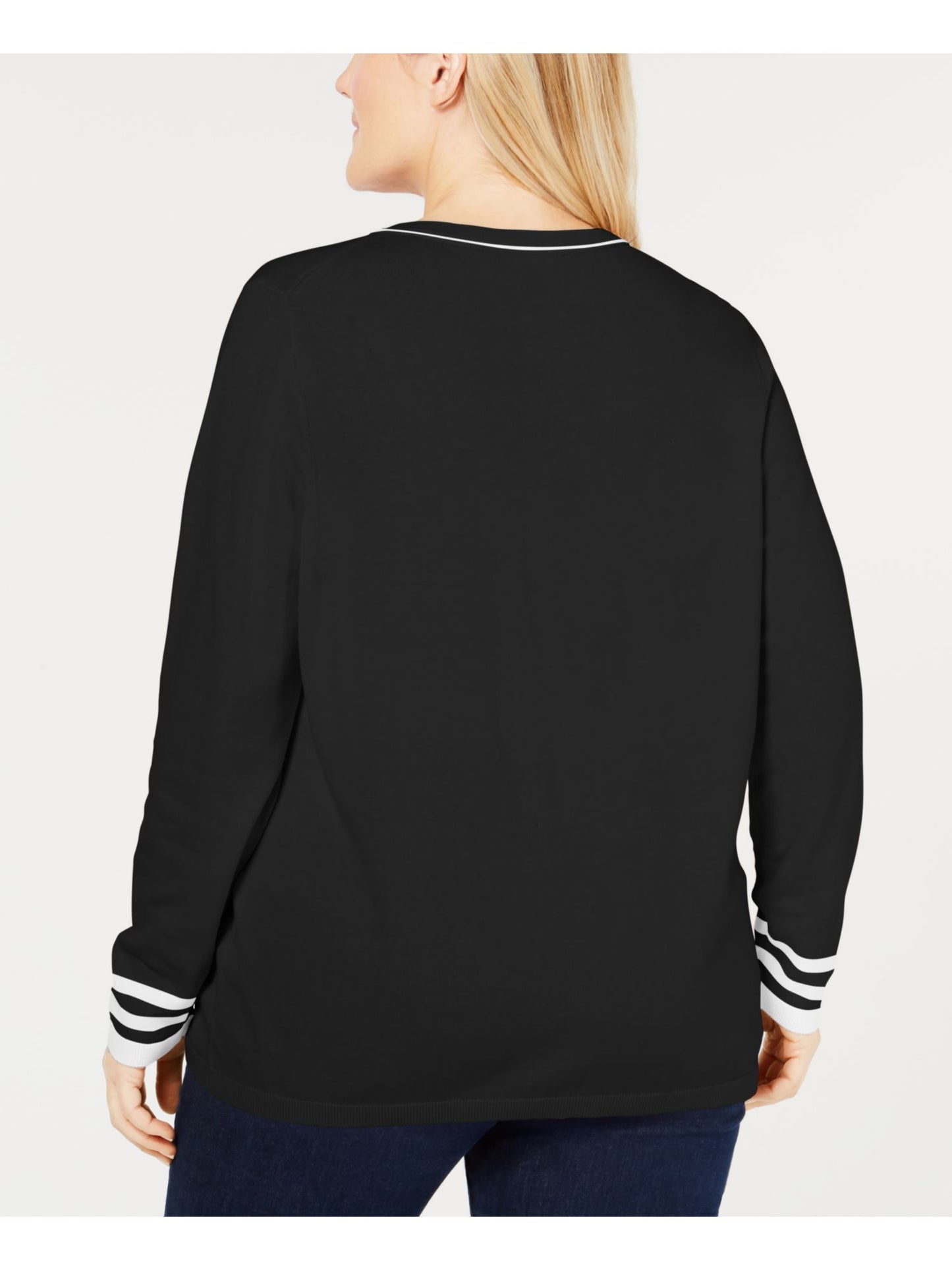 Tommy Hilfiger Women's Long Sleeve V Neck Sweater Black Size 3X